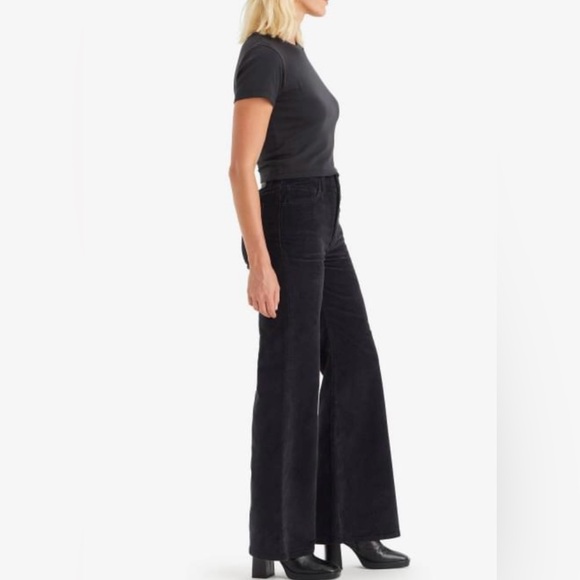Levi's Denim - Levi's Ribcage Bell Jean Women 29x32 Black Corduroy High Rise Premium Wide Leg